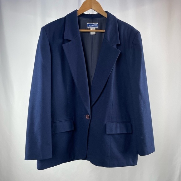 Pendleton‎ 100% Pure New Wool One Button Blazer in Navy Size 16 - Picture 1 of 5